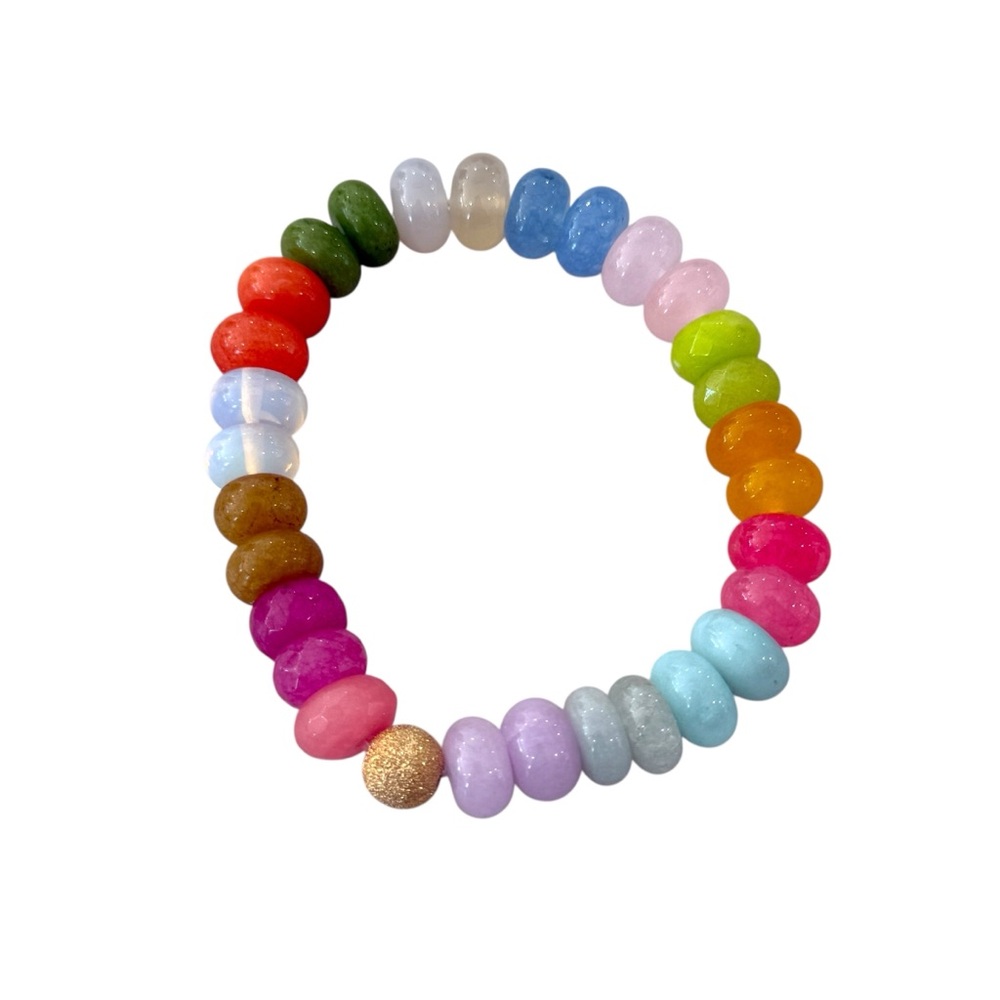 Kerri Rosenthal Multicolor Rainbow Beaded Gold Costume Jewelry Bracelet